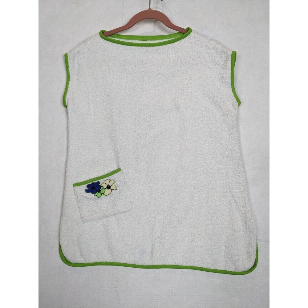 Womens Swim Cover Up Size M See Measurements Terry Cloth White Green